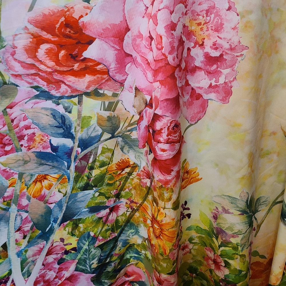 NWT Lily by Fermiana Pink & Green Floral Flutter Sleeve V Neck Tunic Size Large - Picture 3 of 6